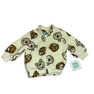 Disney Baby Winnie the Pooh Fleece Jacket Light Yellow Bear Honeycomb Print 12M
